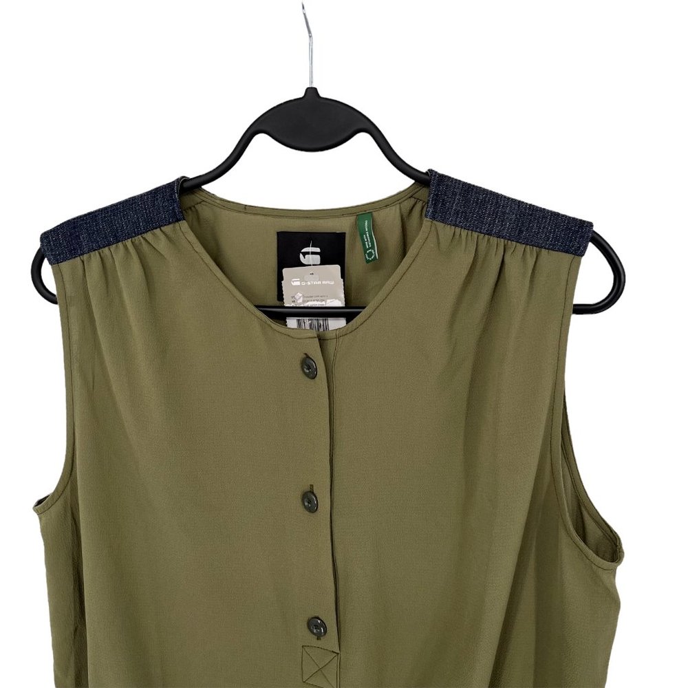 NWT G-Star Crusader Button Up Blouse Crepe Women's S Olive Green - Picture 3 of 6